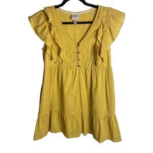Knox Rose Size S Yellow Dress Mini Flutter Sleeve Gauzy Tired Inlet Lace Boho